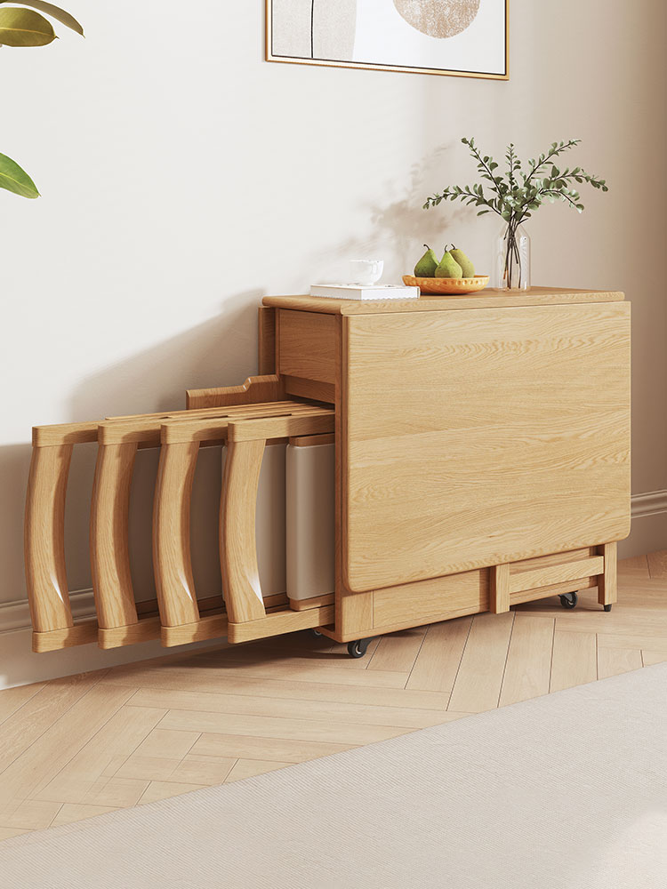現代簡約風格6人可移動摺疊桌經典實木款免漆飾面工藝適合小戶型家庭使用