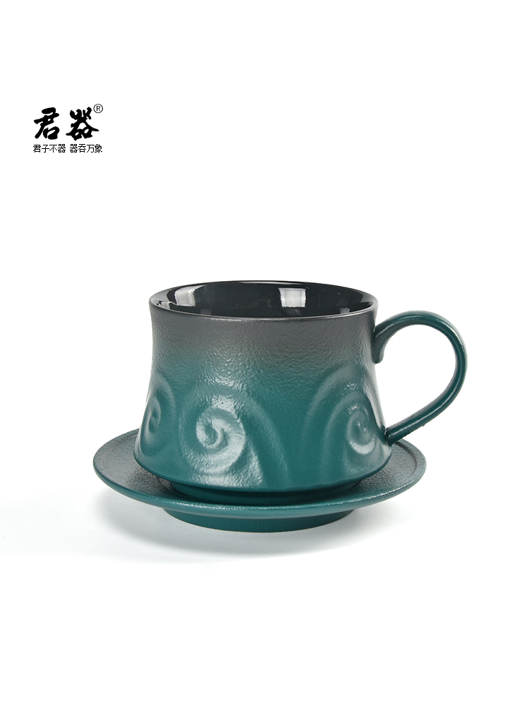 中式風格粗陶陶瓷咖啡杯碟套裝 精緻高檔禮盒裝 輕奢早餐茶杯
