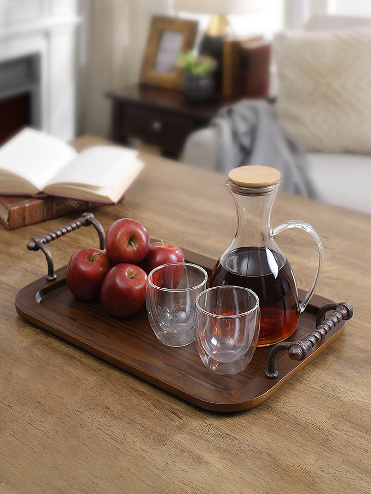 美式復古實木託盤 託盤家用蛋糕水果盤 茶盤茶几分餐盤 (8.3折)