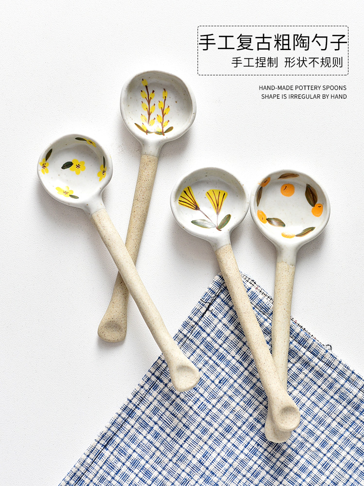 復古純手工陶勺 可愛創意咖啡陶瓷湯匙 飯勺湯匙