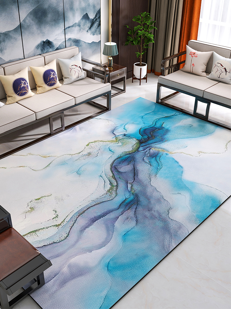 新中式客廳地墊 輕奢風格PVC水墨畫臥室床邊毯 (7折)
