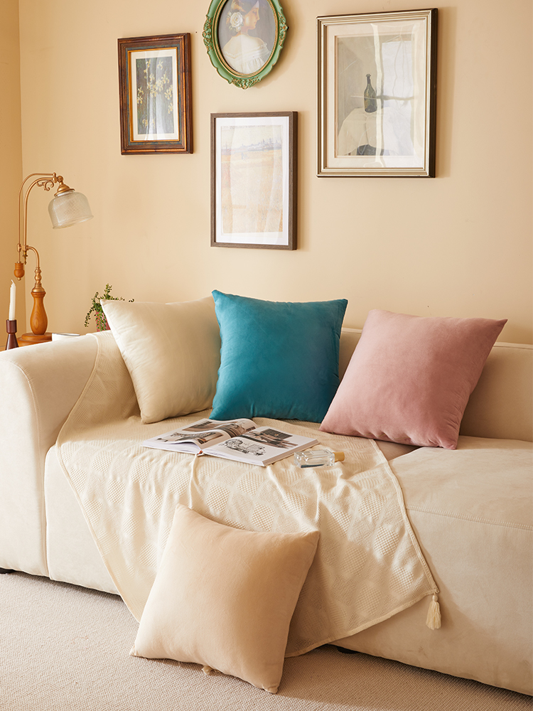 北歐輕奢風舒適靠墊 抱枕沙發客廳臥室靠背純色靠枕套含芯