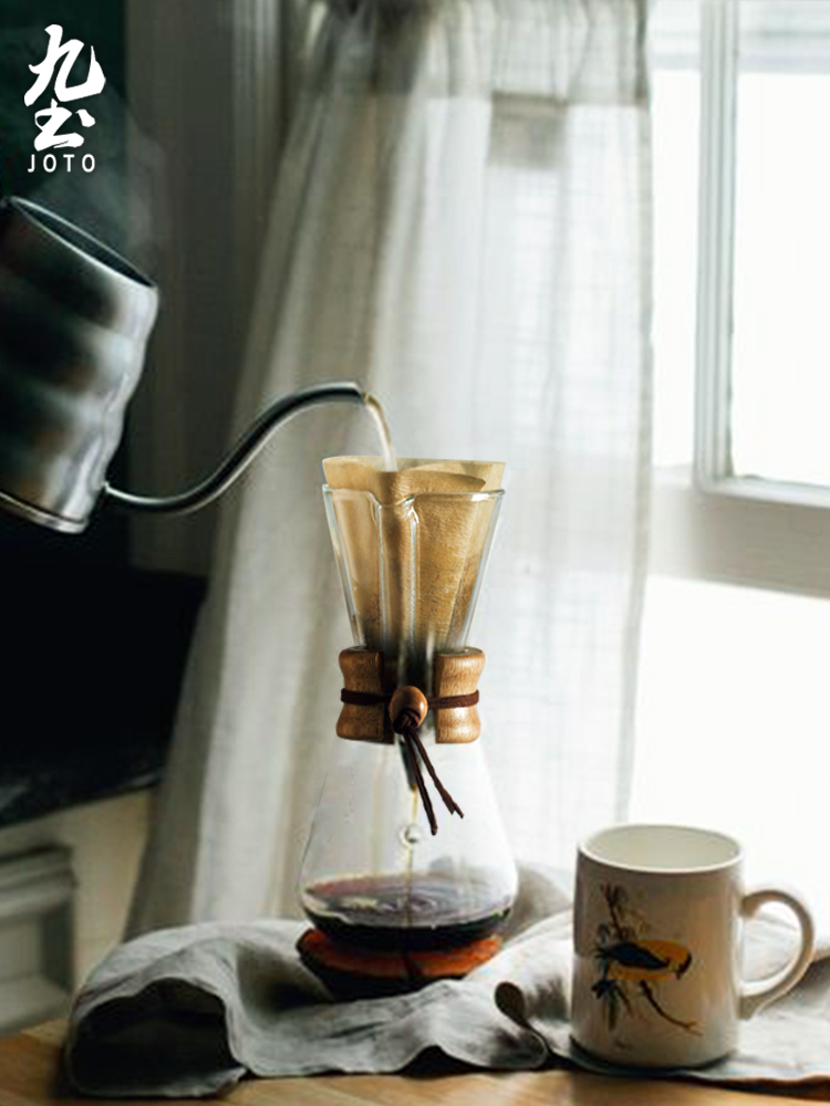 歐式玻璃咖啡手衝壺套組 家用滴漏式 耐熱木柄分享壺