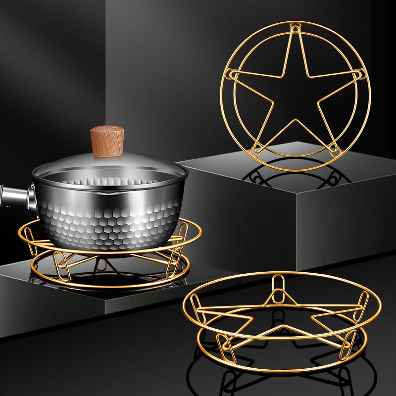 歐式圓形多功能不鏽鋼隔熱墊 雙層五星置物架 廚房蒸架鍋墊