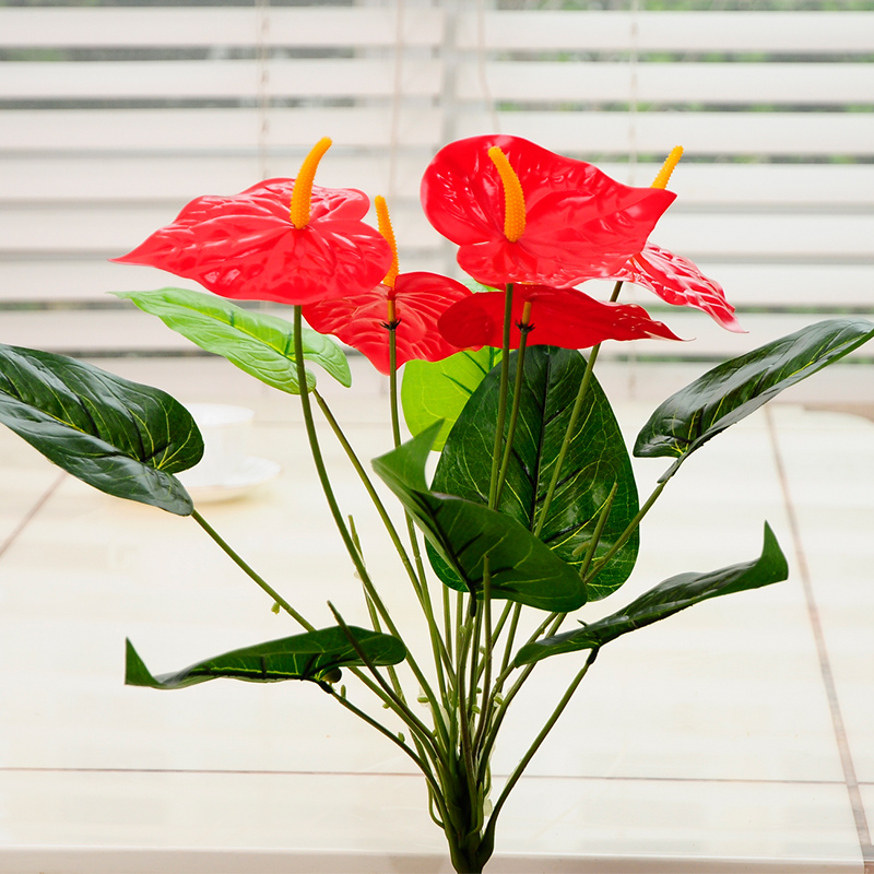 塑料仿真紅掌花卉客廳裝飾綠植室內擺放美觀大方