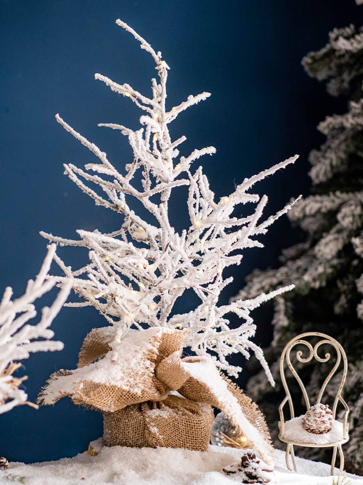 掬涵白色積雪枯枝聖誕樹帶燈發光桌面擺件 網紅聖誕節裝飾品 雪樹 聖誕裝飾品 帶燈樹枝聖誕樹38cm