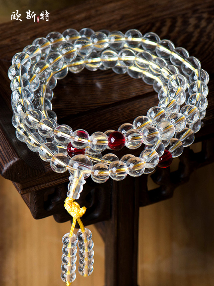 歐斯特白水晶手鍊飾品 其他風格 天然瑪瑙石手串佛珠項鍊女