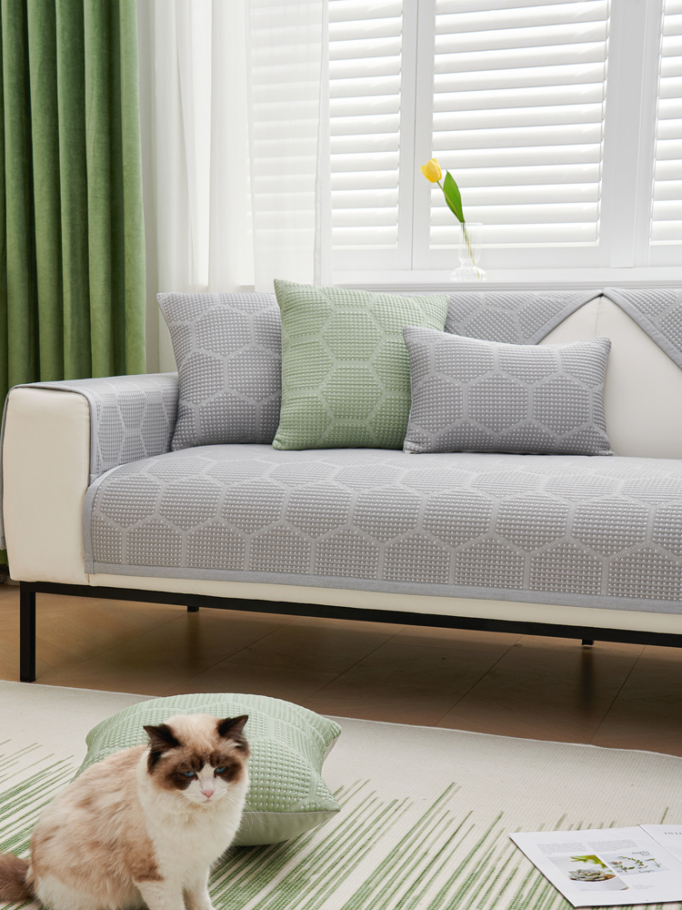 菲詩卡夏季新品沙發墊冰絲涼感蓆簡約現代幾何風格沙發蓋佈罩