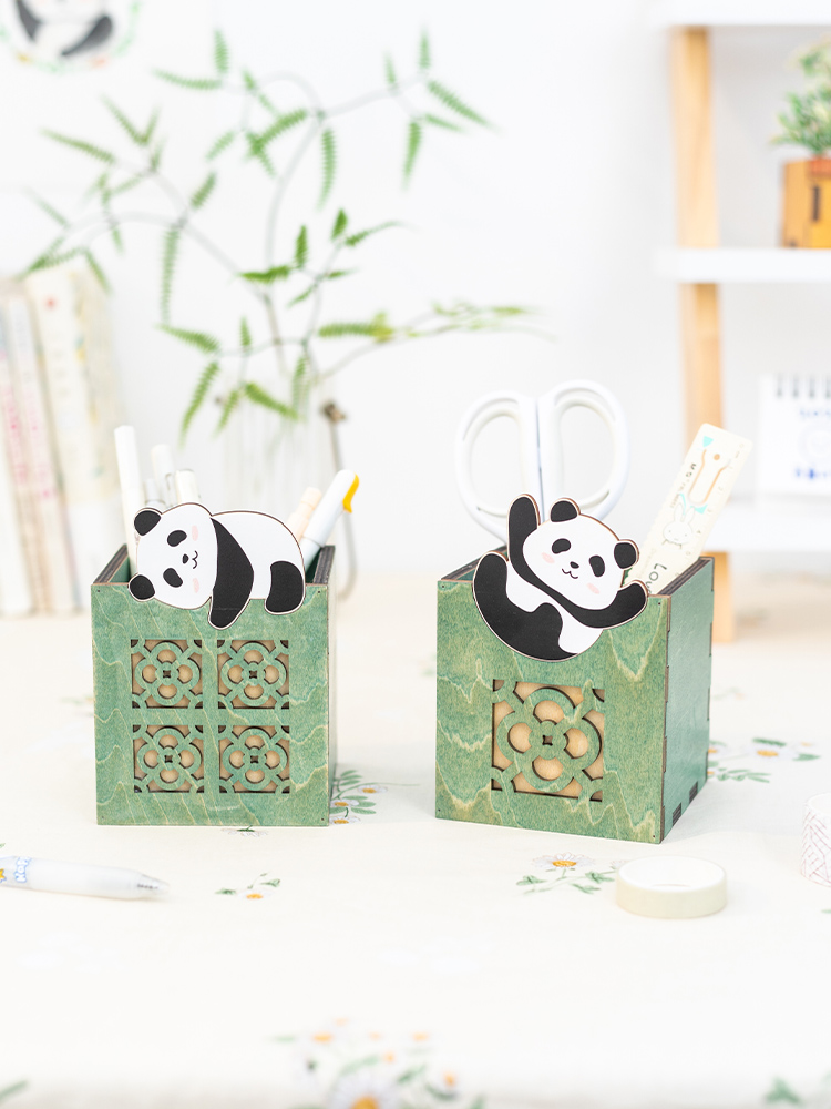 熊貓筆筒趣味收納兒童書房學生辦公桌擺飾設計感