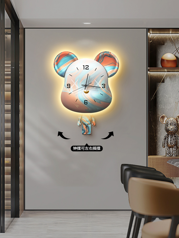 暴力熊活潑創意客廳掛鐘現代個性時尚裝飾壁掛時鐘燈 (3.9折)