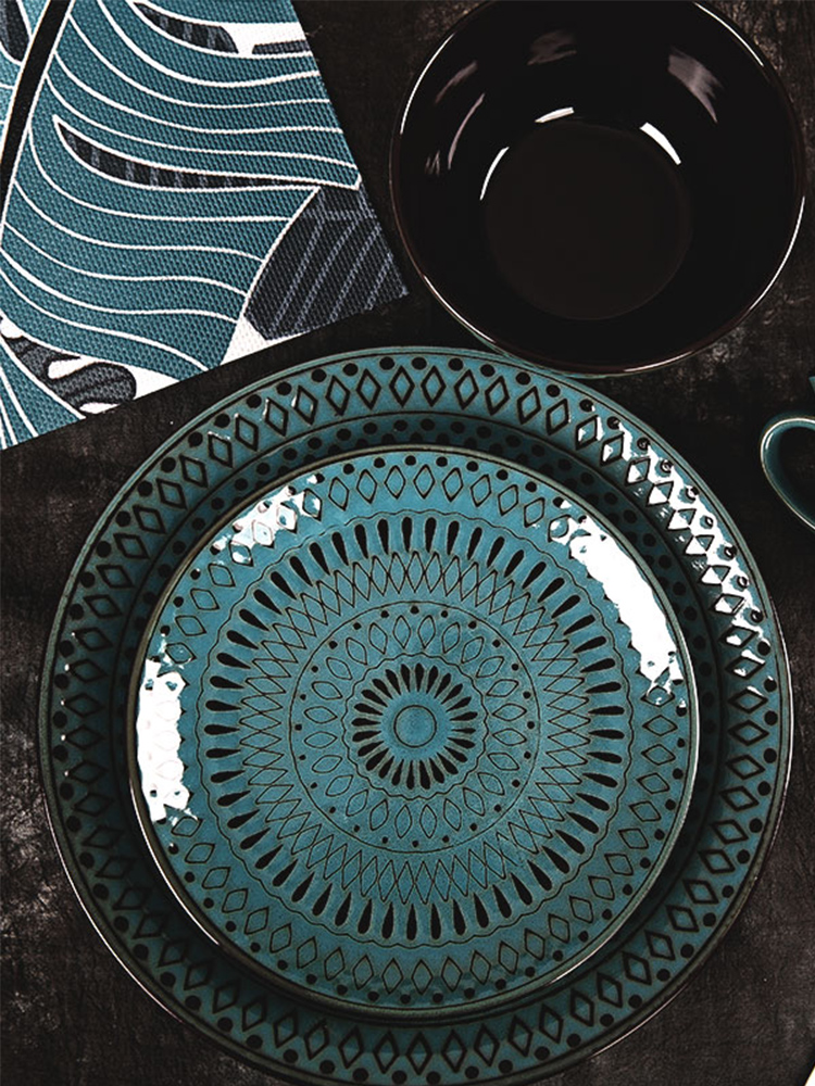 美式復古陶瓷盤 玉泉手工創意餐盤 85寸圓形平盤