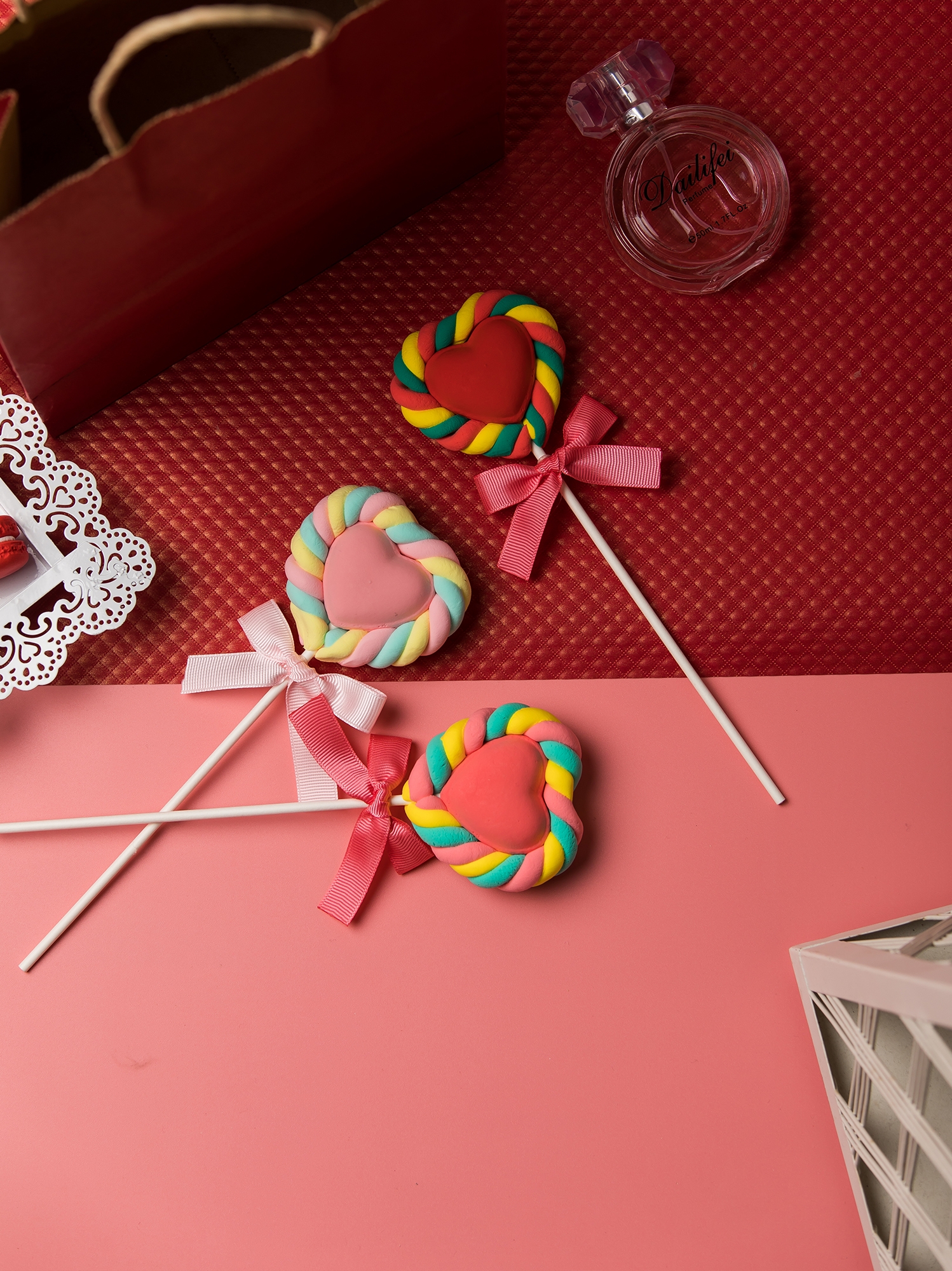 愛心棉花棒棒糖假糖果甜品裝飾擺設拍攝道具 (8.3折)