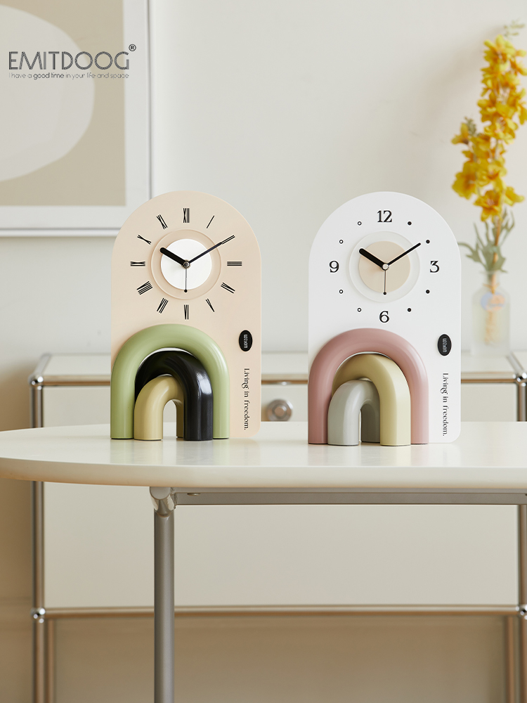 ins風木質桌面擺件 法式奶油色裝飾品 創意座鐘飾品