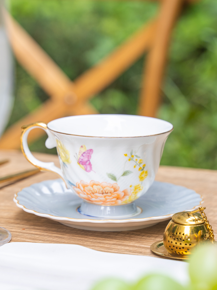 英式風格陶瓷咖啡杯碟45以上骨粉骨瓷奢華家用下午茶杯具歐式田園風