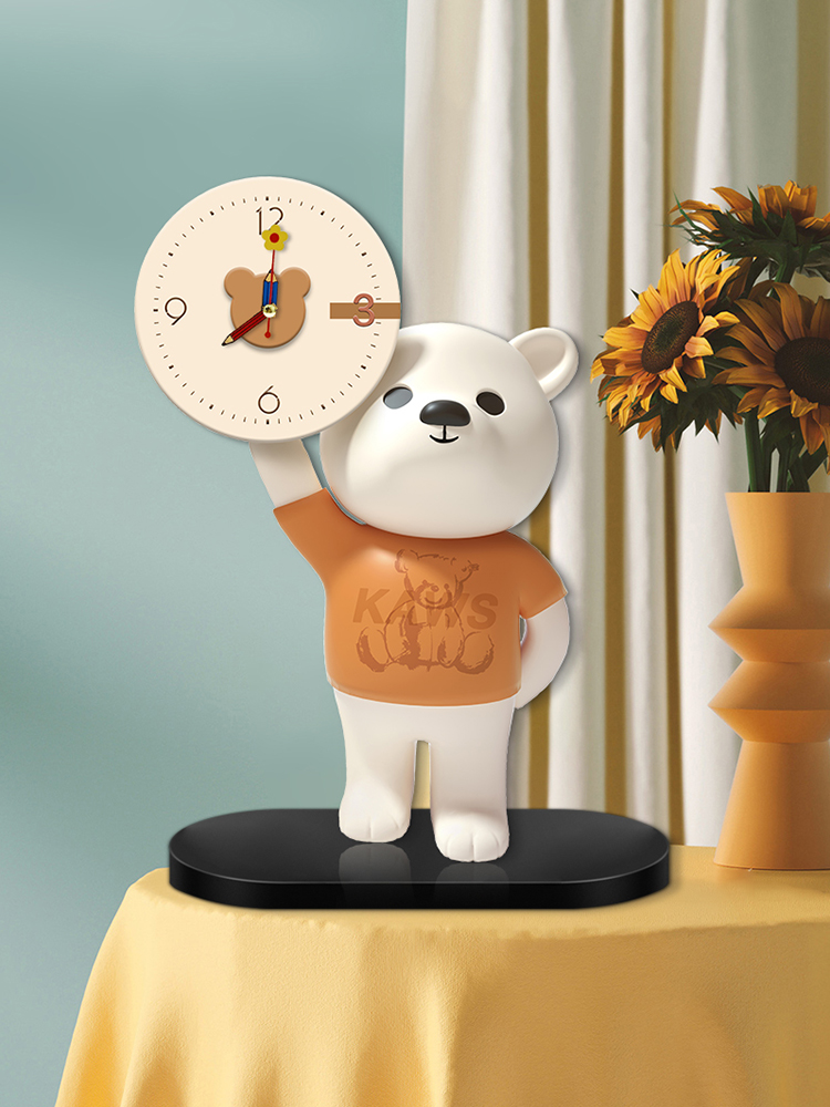 可愛小熊造型鐘錶裝飾兒童房書桌辦公桌靜音時鐘不吵鬧 (8.3折)