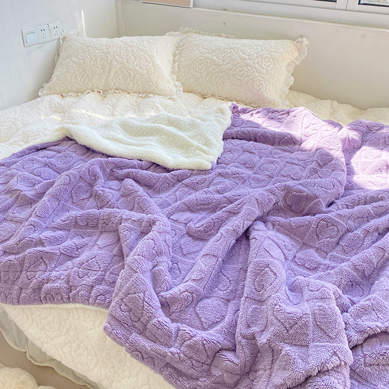 時尚羊羔絨雙層柔軟長毛絨毯冬季保暖臥室居家被毯
