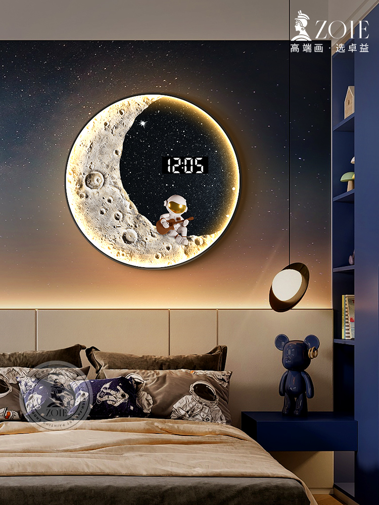 北歐風格現代簡約個性創意月球掛鐘餐廳臥室兒童房裝飾掛牆鐘