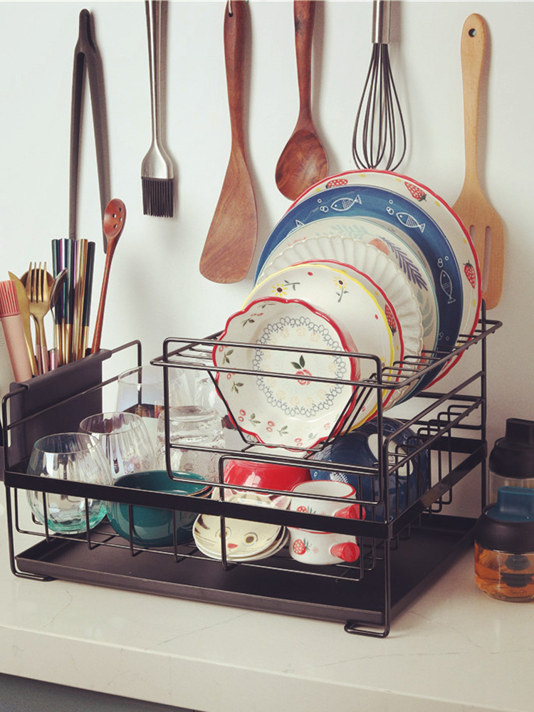 北歐風瀝水架收納碗筷盤子架廚房置物雙層單層可選免打孔