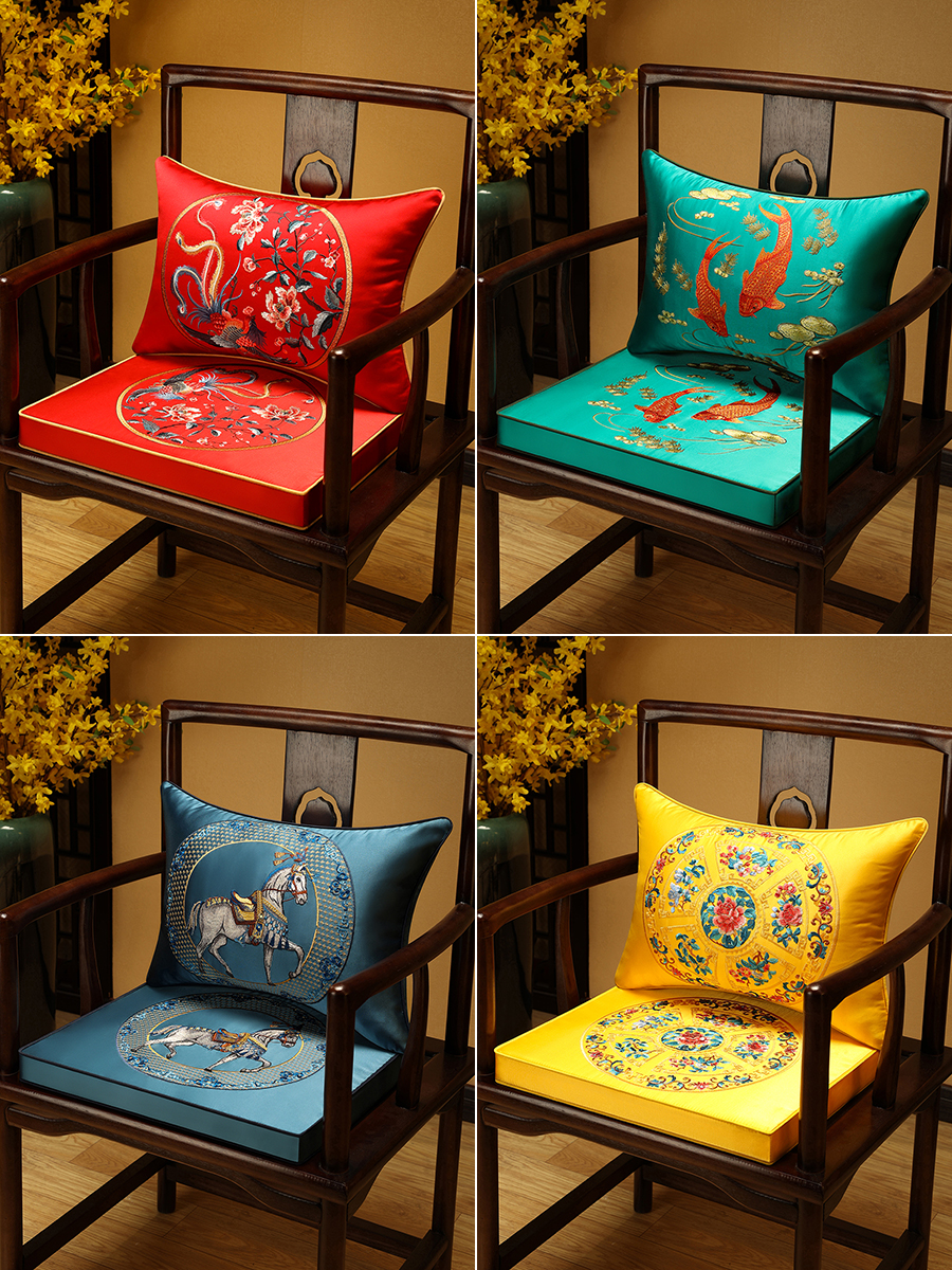 新中式綢緞椅子坐墊 紅木坐墊 太師椅墊 防滑加厚乳膠墊 (5.3折)