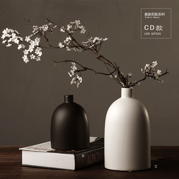 陶瓷花瓶黑白簡約花器擺件日式中式禪意裝飾插花家居用品A款黑色 (2.5折)