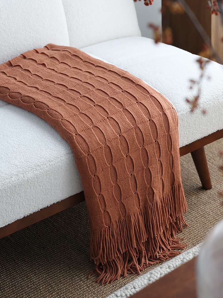美式風純色夏季午睡毯沙發裝飾毯焦糖橘色純色絨毯 (8.3折)
