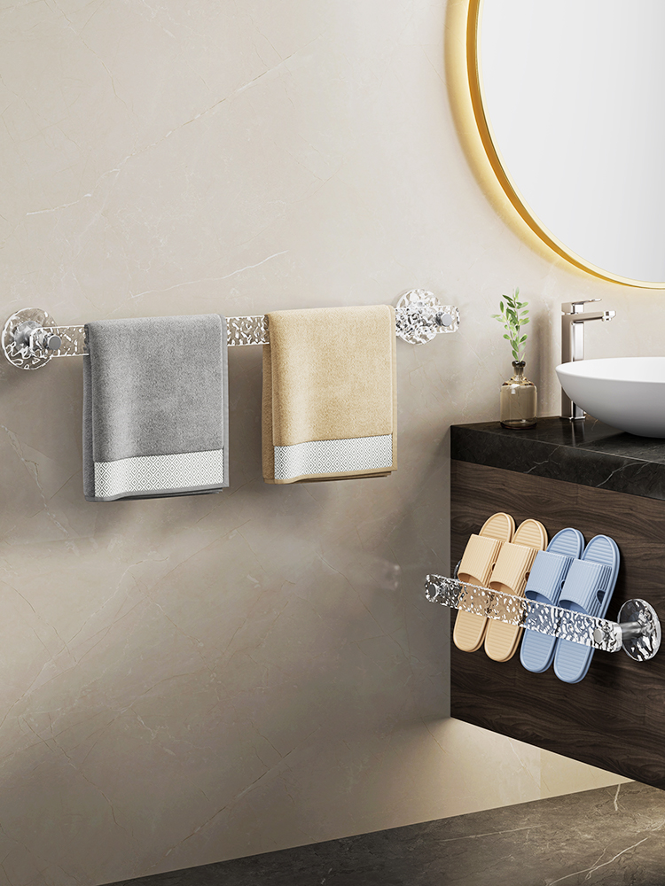 女神款壓克力毛巾杆壁掛免打孔架子一層置物架風格簡約使用情境為浴室
