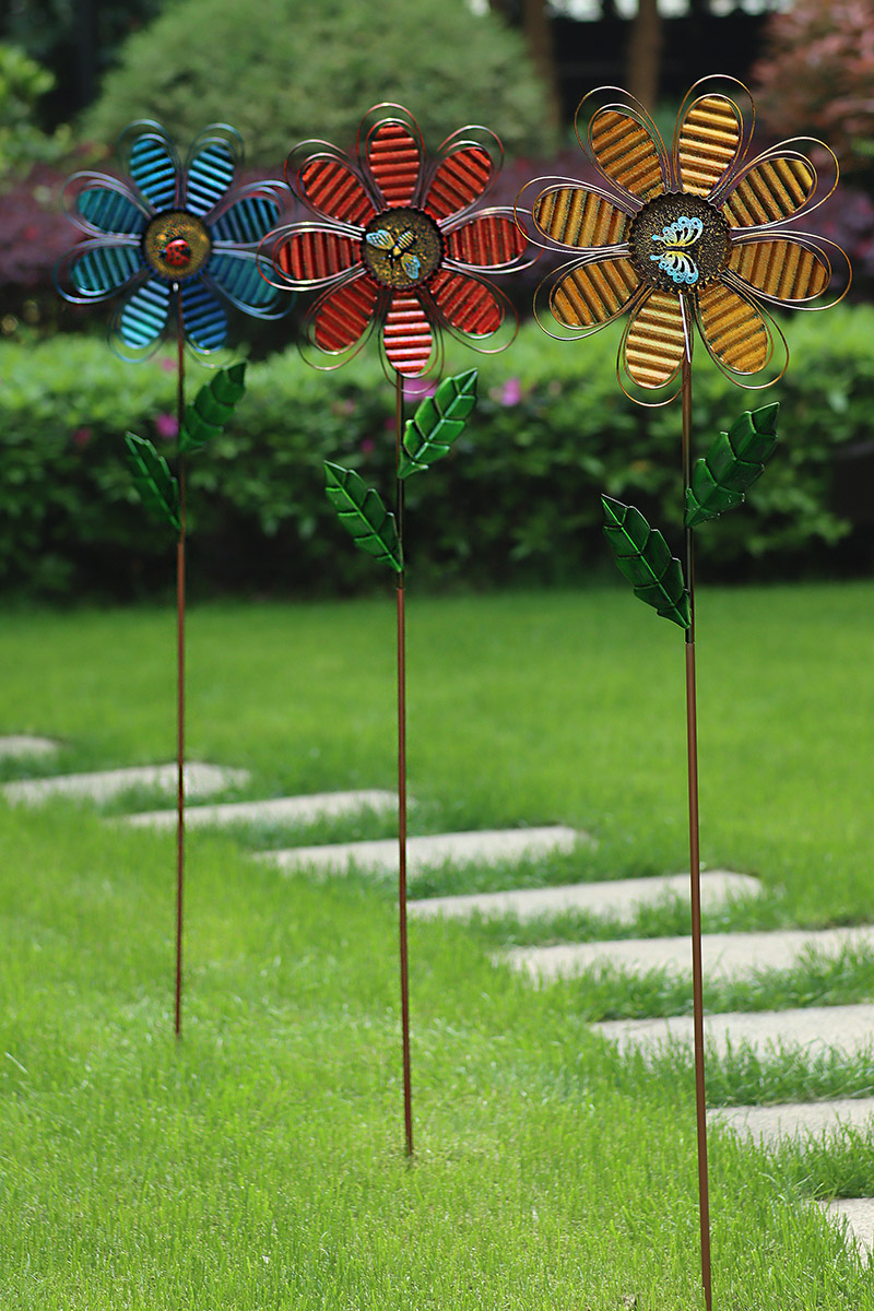 戶外庭院花園擺飾鄉村風格鐵藝風車旋轉花朵裝飾 (1.9折)