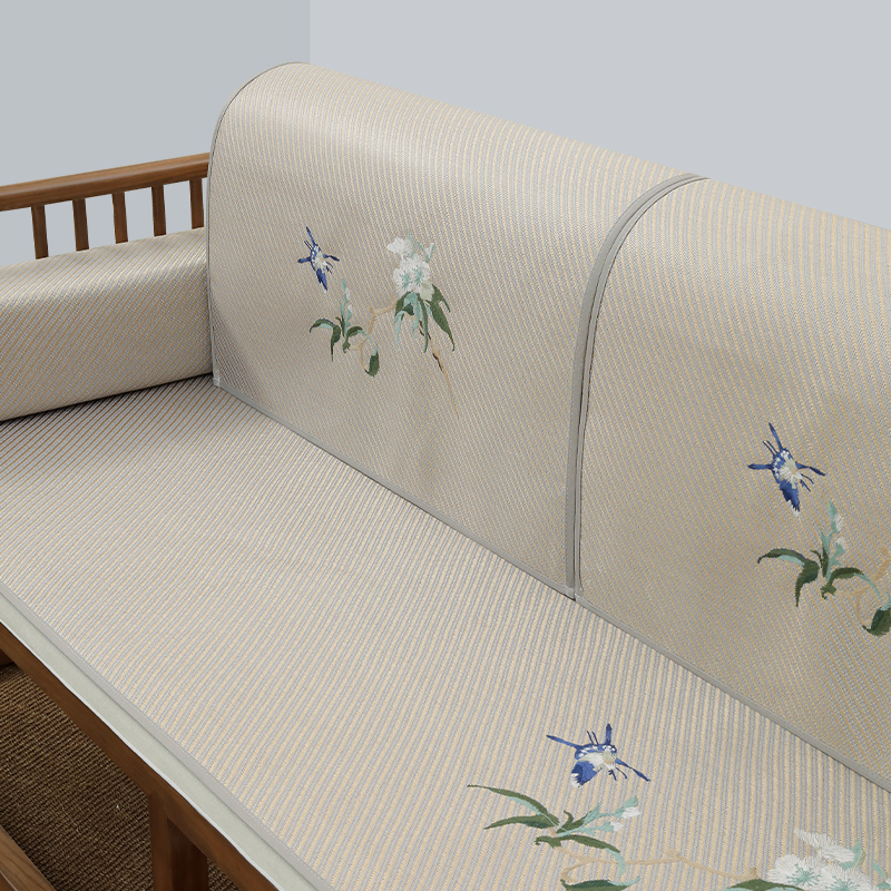 新中式刺繡涼蓆沙發墊防滑舒適四季通用