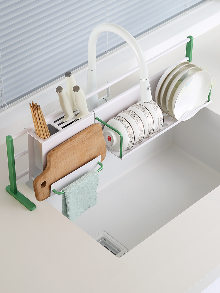水槽置物架免打孔日式廚房收納架碗碟瀝水架檯面置物架刀筷架一體