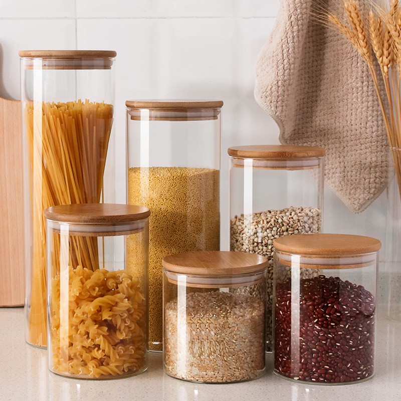 透明密封玻璃罐竹蓋密封廚房收納食品儲存多種尺寸可選