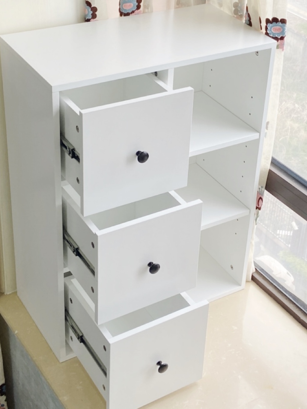 超薄實木飄窗櫃 可移動 3抽  3 格 60寬 25 厚 80 高 簡約現代 多層收納 (0.9折)