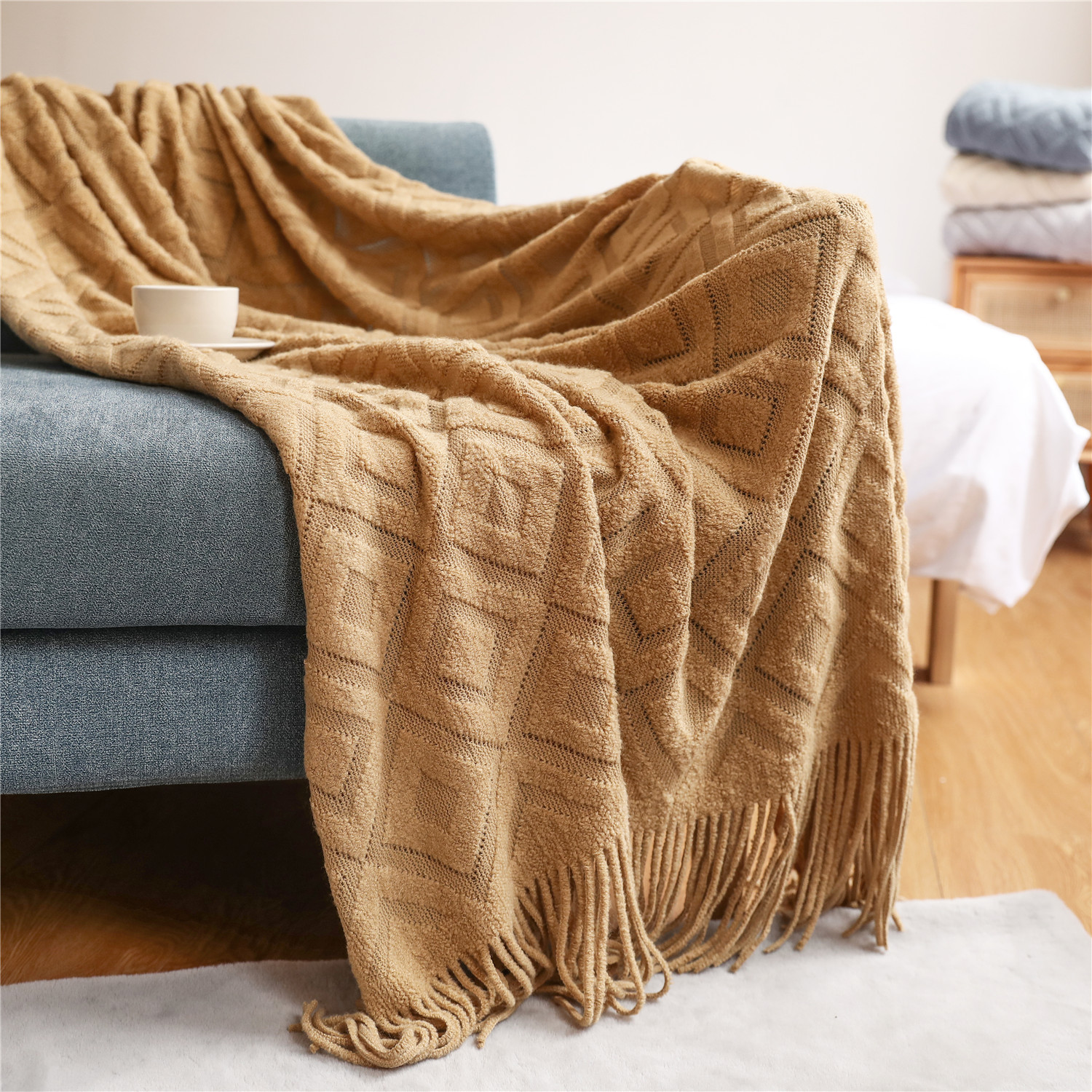提花針織毯歐風春秋純色款式 沙發蓋毯午睡毯子