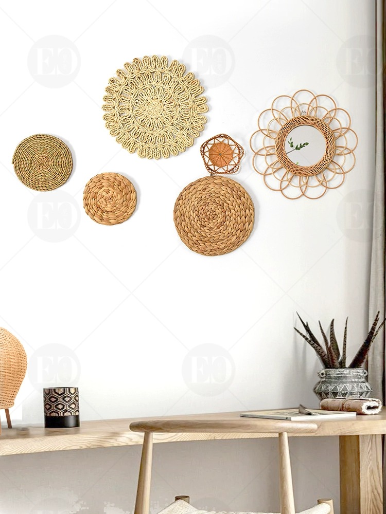 歐式草編壁飾裝飾牆面為客廳增添自然風情
