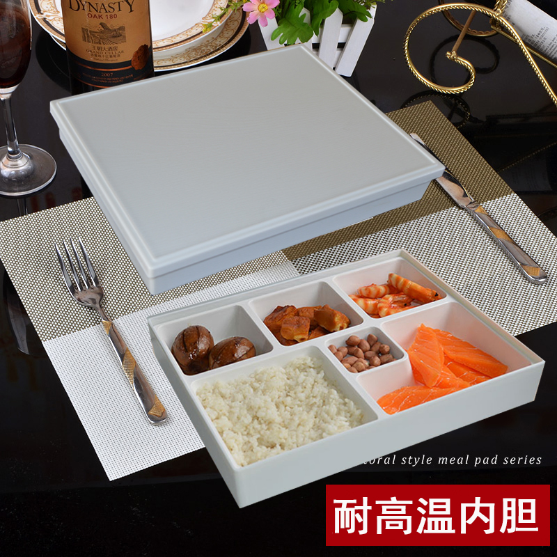 日式六格格便當盒仿木紋設計多格分裝餐盒餐具全配質感清新
