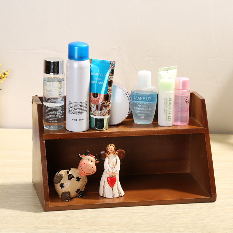 實木收納架 桌面收納盒 復古風 化妝品香水櫃 盲盒展示架