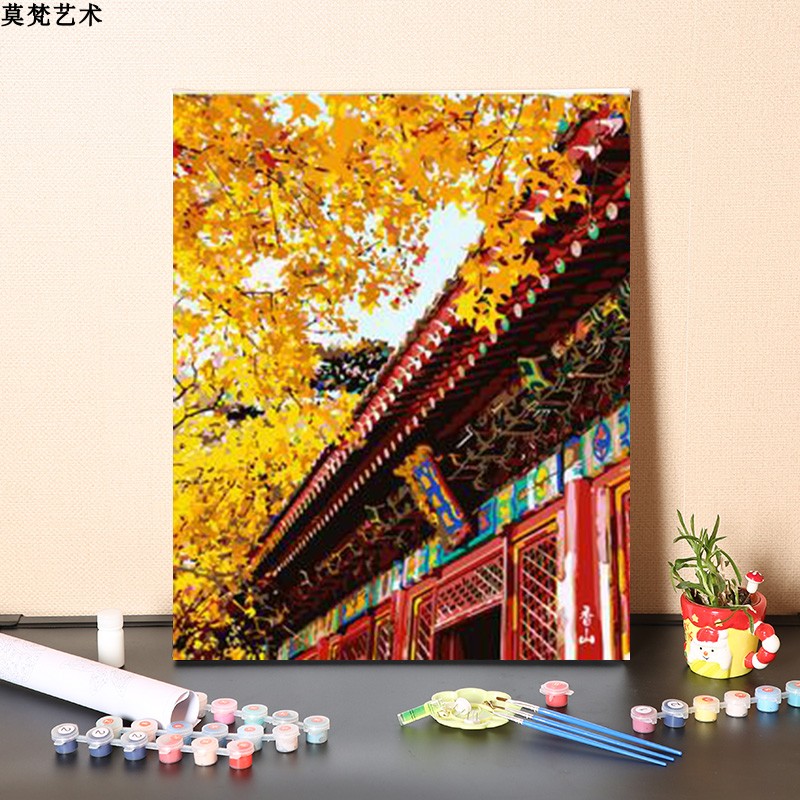 秋楓落葉 diy 數字油畫日式風格丙烯顏料亞麻布材質多種尺寸