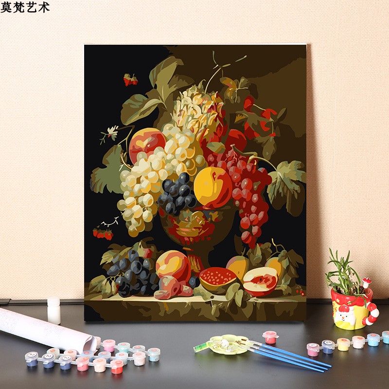 歐式復古水果數字油畫diy手工填充手繪塗色客廳裝飾丙烯油彩畫畫 (4.5折)