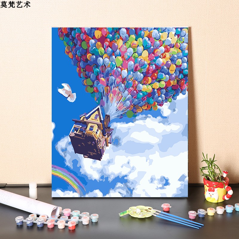 簡約現代風diy數字油畫浪漫熱氣球風景圖手工填充消磨時間彩版畫布加顏料多種尺寸可選