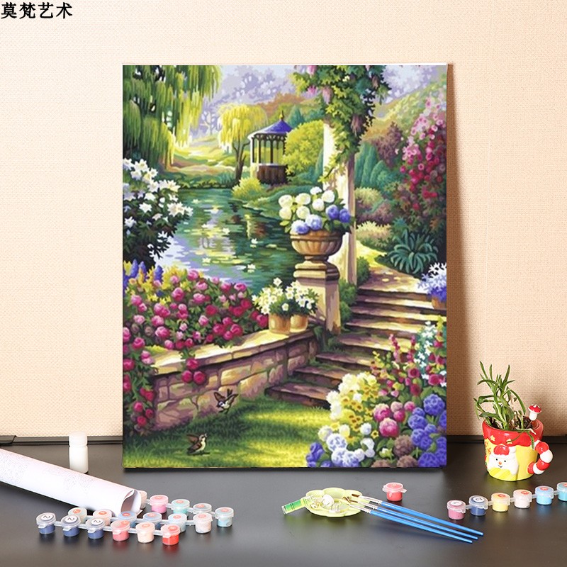 數字油畫diy 手工製作 浪漫花園小道 風景油彩畫畫 (4.5折)
