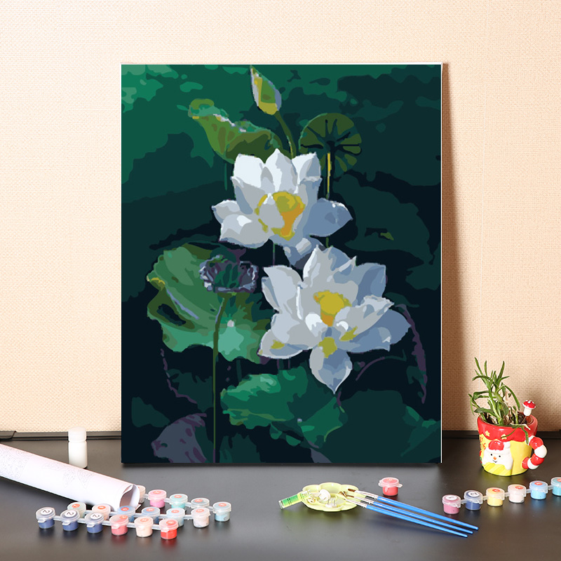 中國風DIY數字油畫 裝飾丙烯填色畫 荷花素雅風景裝飾 (3.2折)