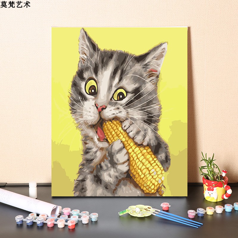 丙烯彩數字油畫可愛貓咪圖案兒童房客廳裝飾畫 (8.3折)