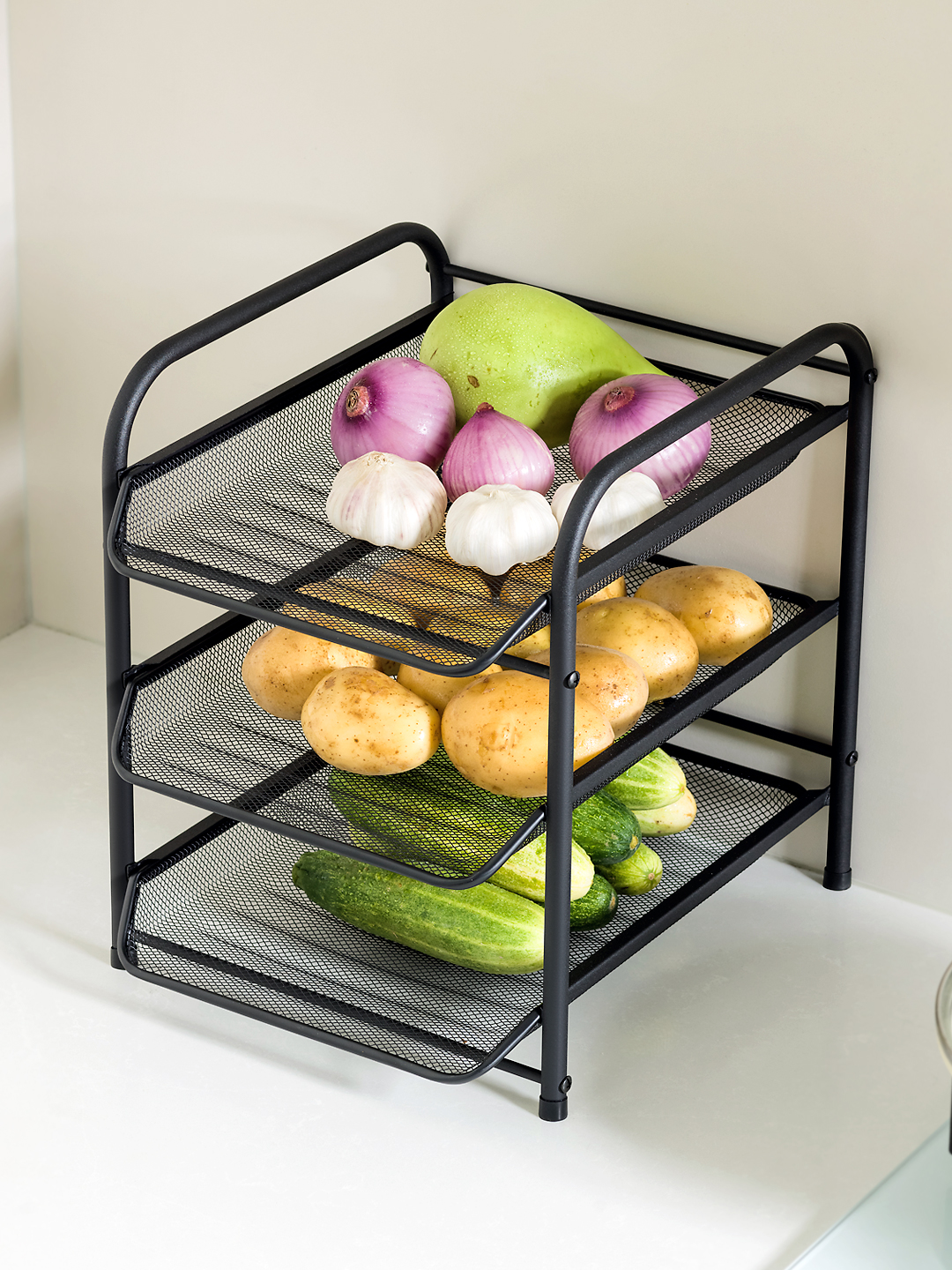多層抽拉式置物架方便收納廚房蔬果打造整潔舒適廚房空間