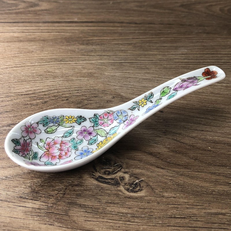景德鎮陶瓷勺子 白地萬花紋 中式宮廷風 湯匙 收藏品