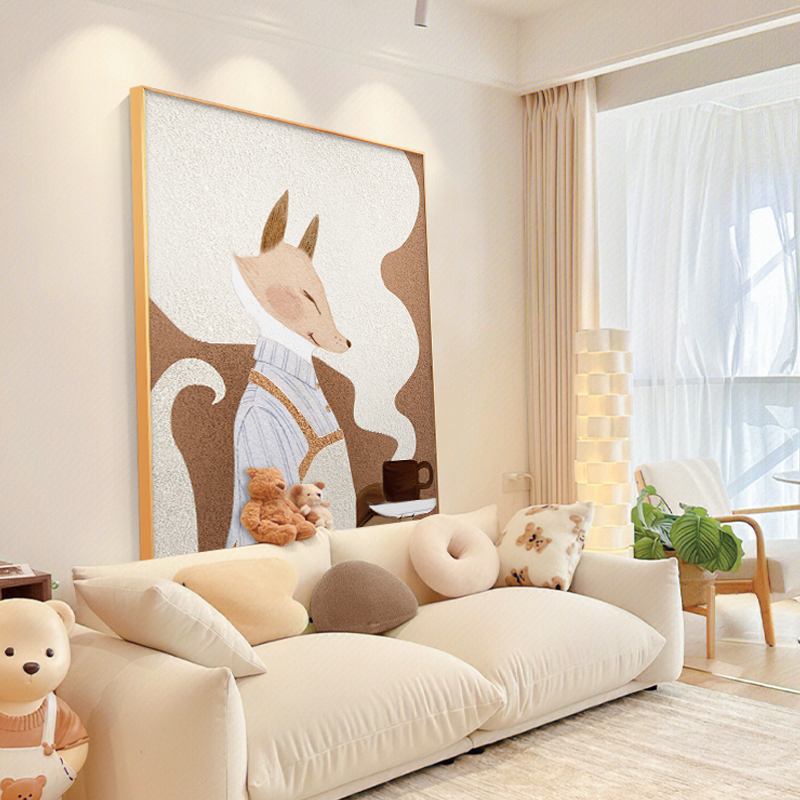 北歐風抽象感兔子玄關壁畫質感紋理面風格獨特為客廳增添藝術氣息