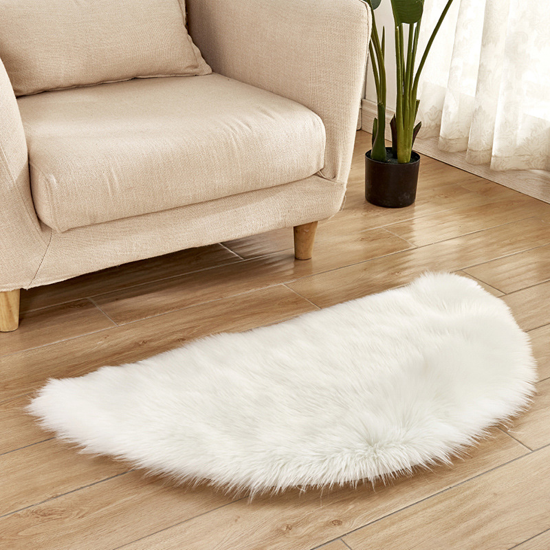 簡約現代風格絨毛地毯機織工藝臥室客廳可用素色毛皮半圓形地墊
