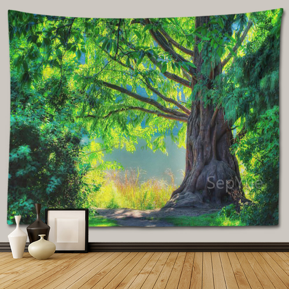 清新自然大樹森林壁毯風景牆布裝飾掛毯臥室茶室牆壁布 (3.8折)