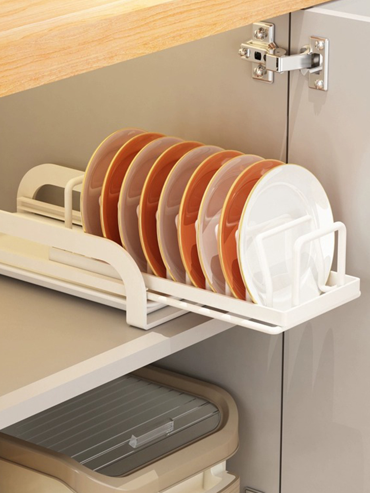 廚房下水槽可伸縮置物架 軌道抽拉碗碟收納架 櫥櫃拉籃雙層儲物架 (8.3折)