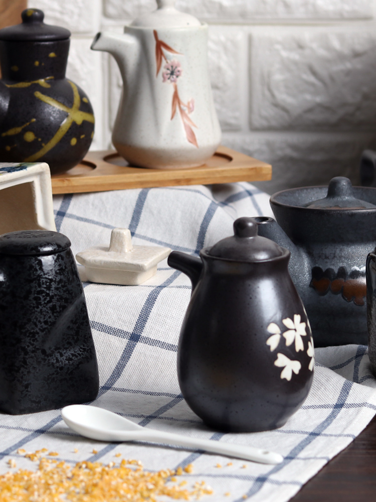 多容量選擇日式調味壺壽司陶瓷醬油壺家用調料瓶日韓餐具櫻花壺