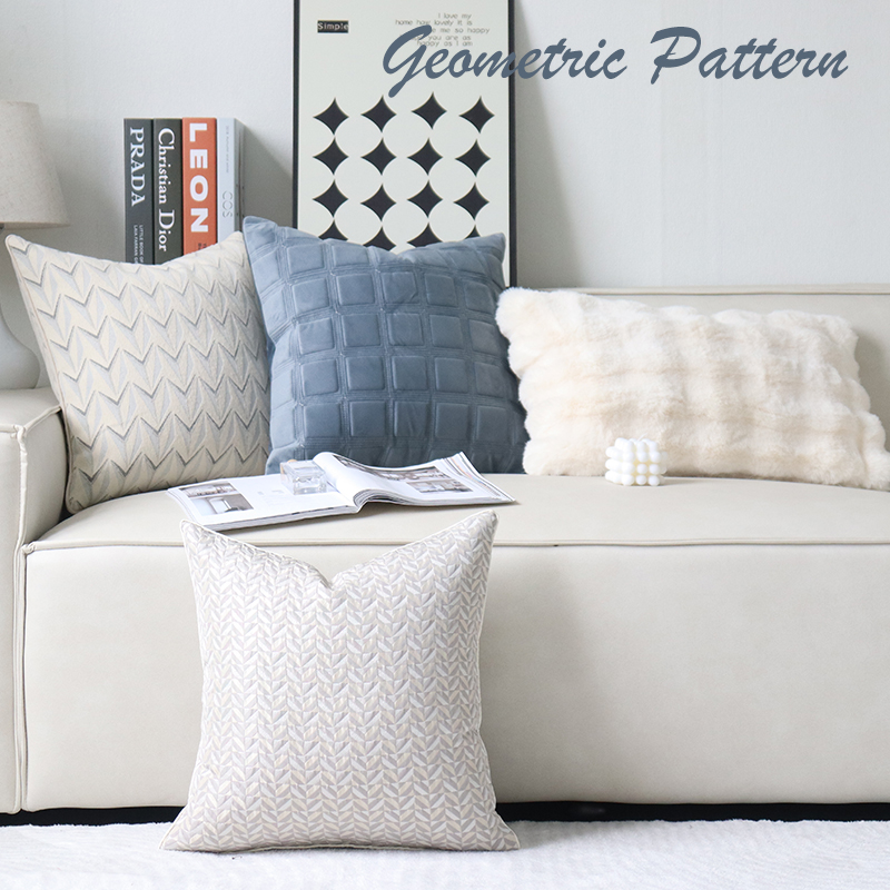 時尚簡約方格絎棉抱枕 幾何圖案客廳沙發兔毛腰枕