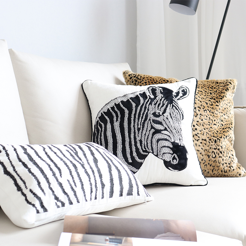 輕奢北歐風斑馬紋豹紋靠枕沙發靠墊客廳午睡抱枕裝飾